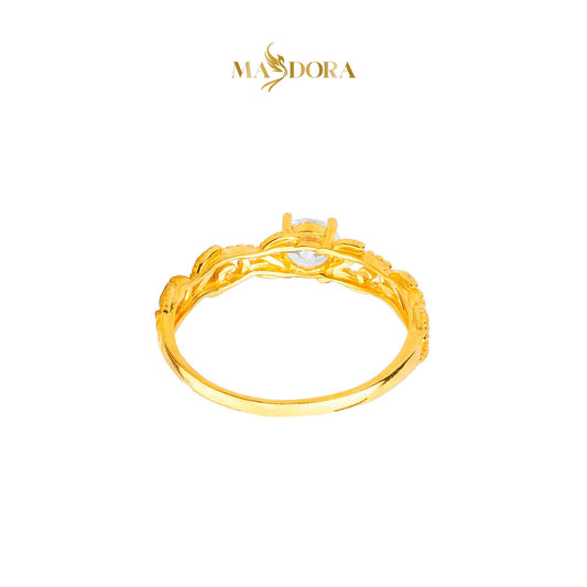 MASDORA 916 Gold Ring Rings Cincin Emas ~ Golden Leafy Solitaire (EMAS 916/22K)