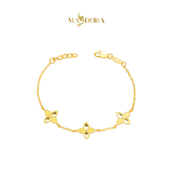 MASDORA 916 Gold Bracelet Rantai Tangan Emas ~ Golden Triple Flower Glitz (EMAS 916/22K)