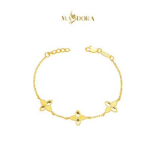 MASDORA 916 Gold Bracelet Rantai Tangan Emas ~ Golden Triple Flower Glitz (EMAS 916/22K)