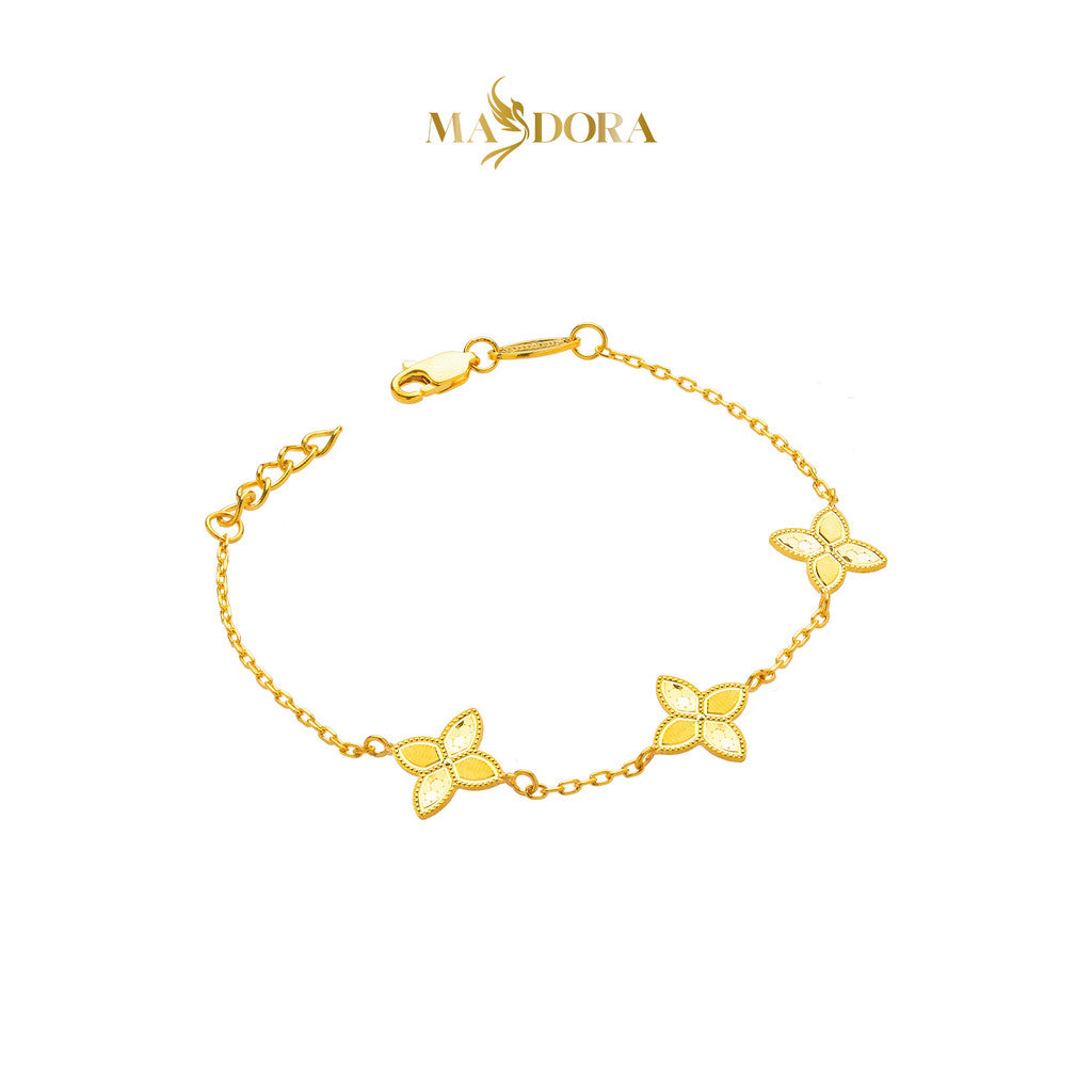 MASDORA 916 Gold Bracelet Rantai Tangan Emas ~ Golden Triple Flower Glitz (EMAS 916/22K)
