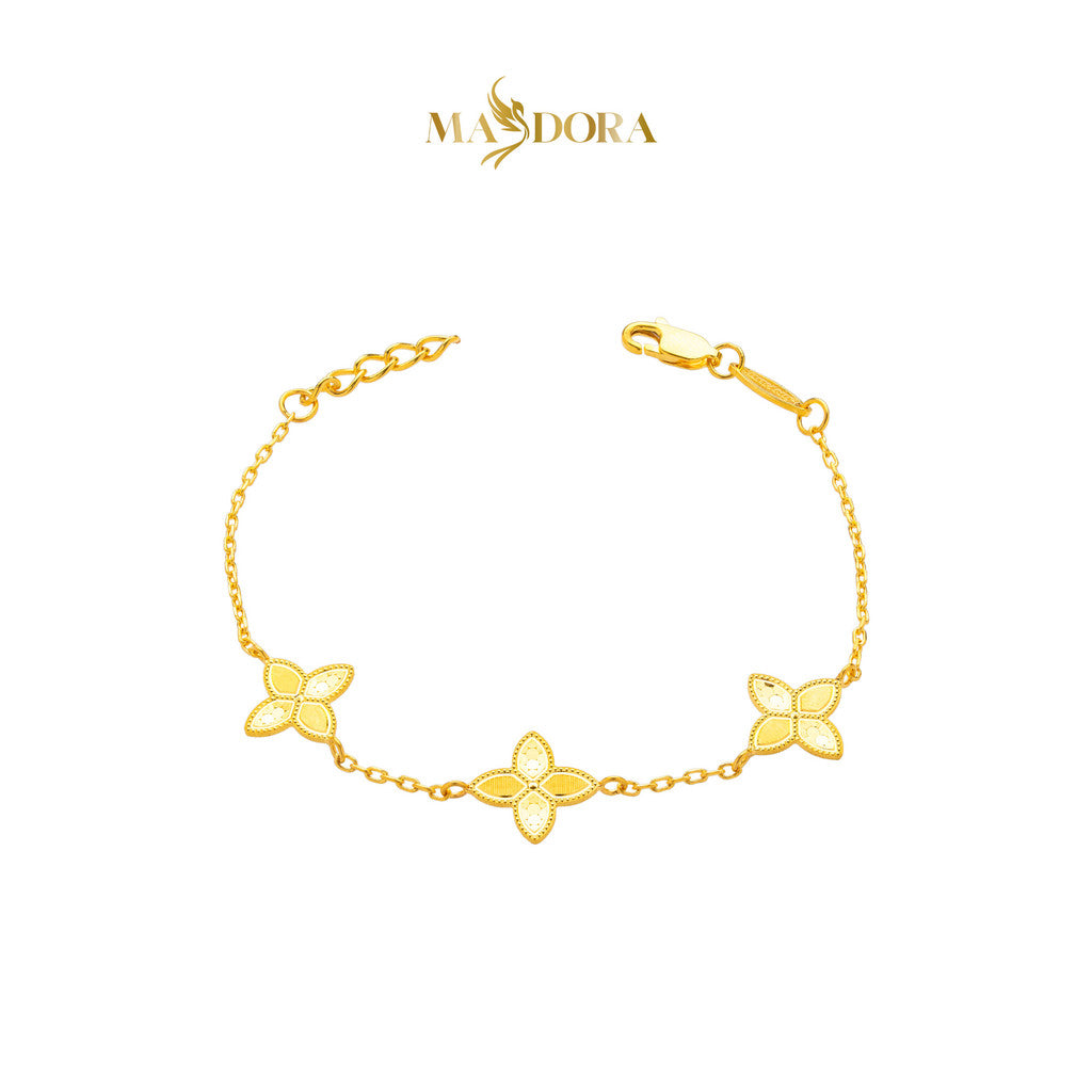 MASDORA 916 Gold Bracelet Rantai Tangan Emas ~ Golden Triple Flower Glitz (EMAS 916/22K)