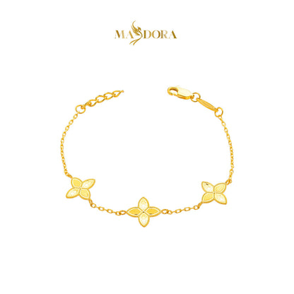 MASDORA 916 Gold Bracelet Rantai Tangan Emas ~ Golden Triple Flower Glitz (EMAS 916/22K)