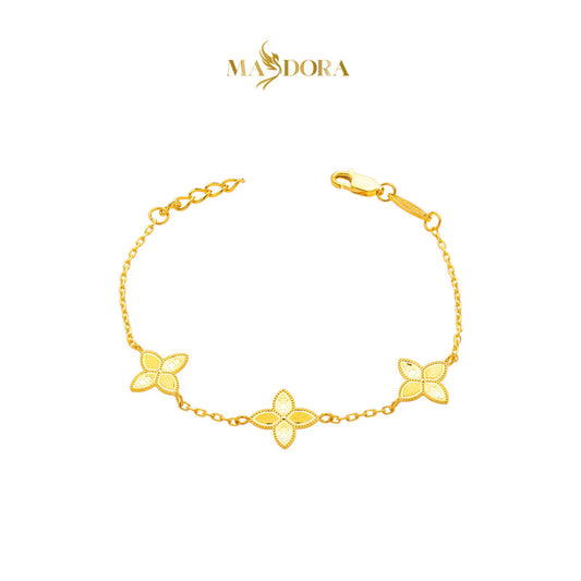 MASDORA 916 Gold Bracelet Rantai Tangan Emas ~ Golden Triple Flower Glitz (EMAS 916/22K)