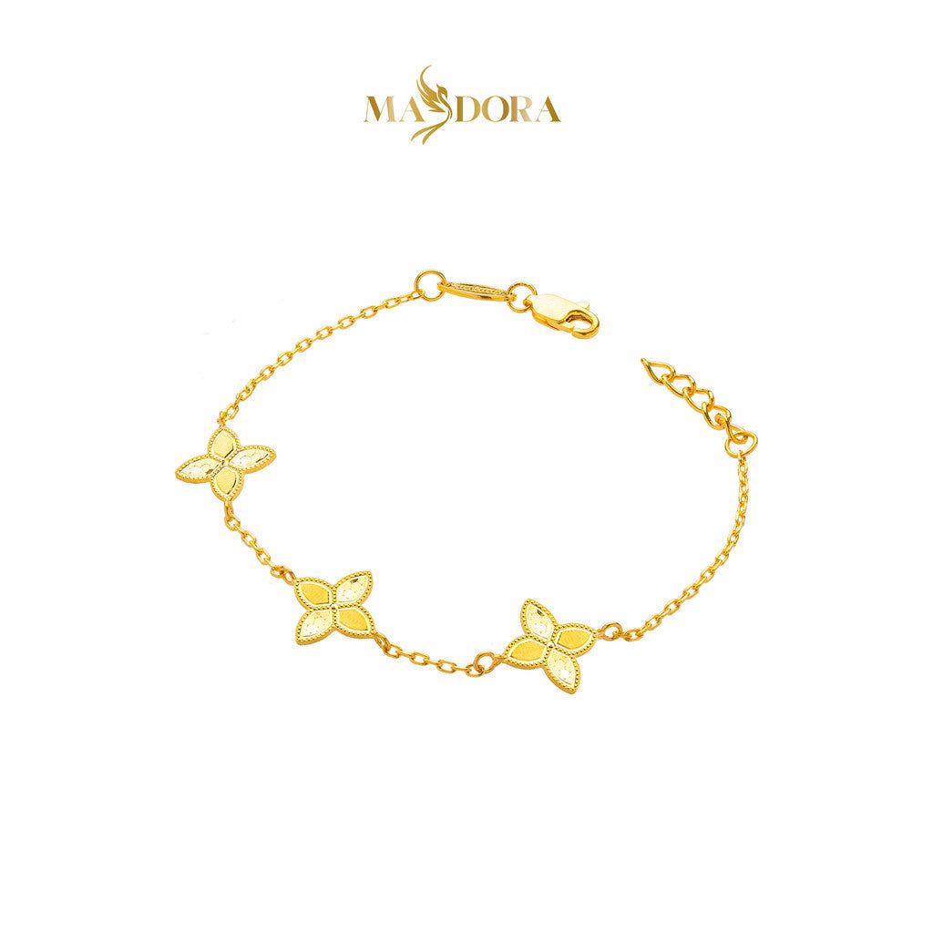 MASDORA 916 Gold Bracelet Rantai Tangan Emas ~ Golden Triple Flower Glitz (EMAS 916/22K)