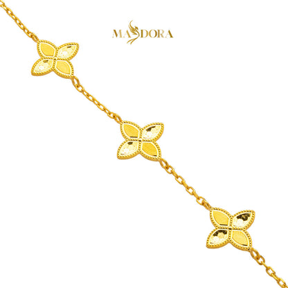 MASDORA 916 Gold Bracelet Rantai Tangan Emas ~ Golden Triple Flower Glitz (EMAS 916/22K)