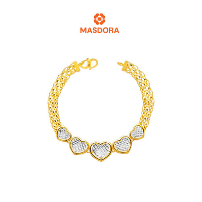 MASDORA 916 Gold Bracelet Rantai Tangan Emas ~ Duotone Quintuple Heart Crochet (EMAS 916/22K)
