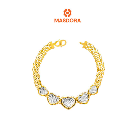 MASDORA 916 Gold Bracelet Rantai Tangan Emas ~ Duotone Quintuple Heart Crochet (EMAS 916/22K)