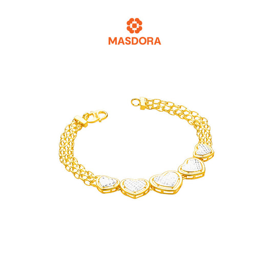 MASDORA 916 Gold Bracelet Rantai Tangan Emas ~ Duotone Quintuple Heart Crochet (EMAS 916/22K)