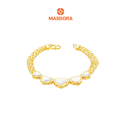 MASDORA 916 Gold Bracelet Rantai Tangan Emas ~ Duotone Quintuple Heart Crochet (EMAS 916/22K)