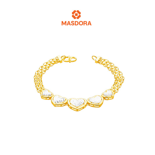 MASDORA 916 Gold Bracelet Rantai Tangan Emas ~ Duotone Quintuple Heart Crochet (EMAS 916/22K)