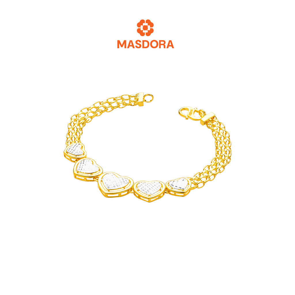 MASDORA 916 Gold Bracelet Rantai Tangan Emas ~ Duotone Quintuple Heart Crochet (EMAS 916/22K)