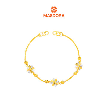 MASDORA 916 Gold Bracelet Rantai Tangan Emas ~ Duotone Daisy 3 Flower (EMAS 916/22K)