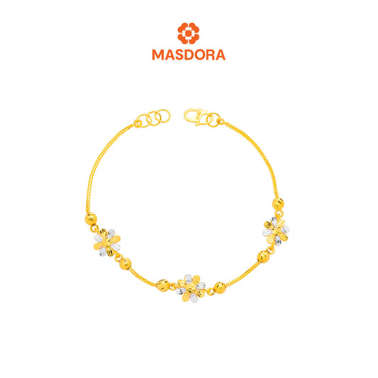 MASDORA 916 Gold Bracelet Rantai Tangan Emas ~ Duotone Daisy 3 Flower (EMAS 916/22K)