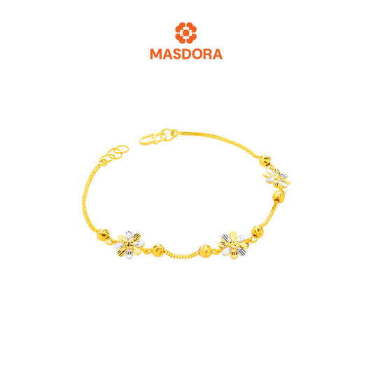 MASDORA 916 Gold Bracelet Rantai Tangan Emas ~ Duotone Daisy 3 Flower (EMAS 916/22K)