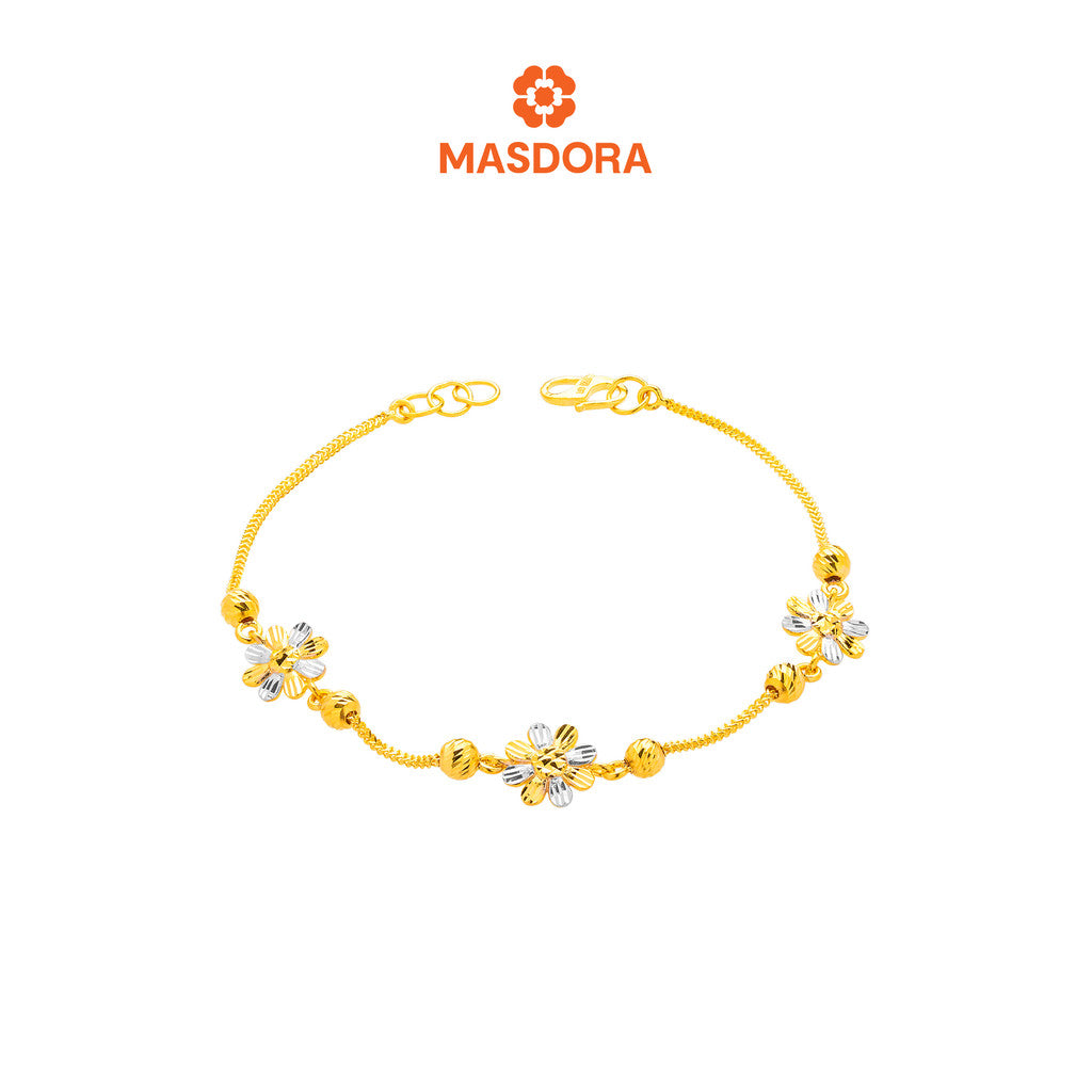 MASDORA 916 Gold Bracelet Rantai Tangan Emas ~ Duotone Daisy 3 Flower (EMAS 916/22K)