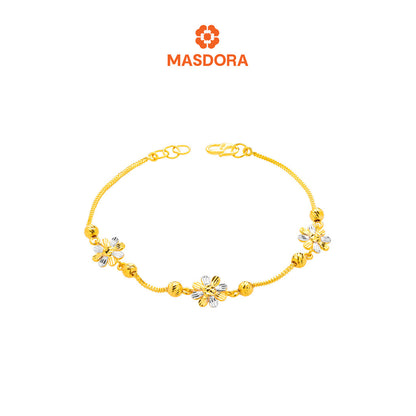 MASDORA 916 Gold Bracelet Rantai Tangan Emas ~ Duotone Daisy 3 Flower (EMAS 916/22K)