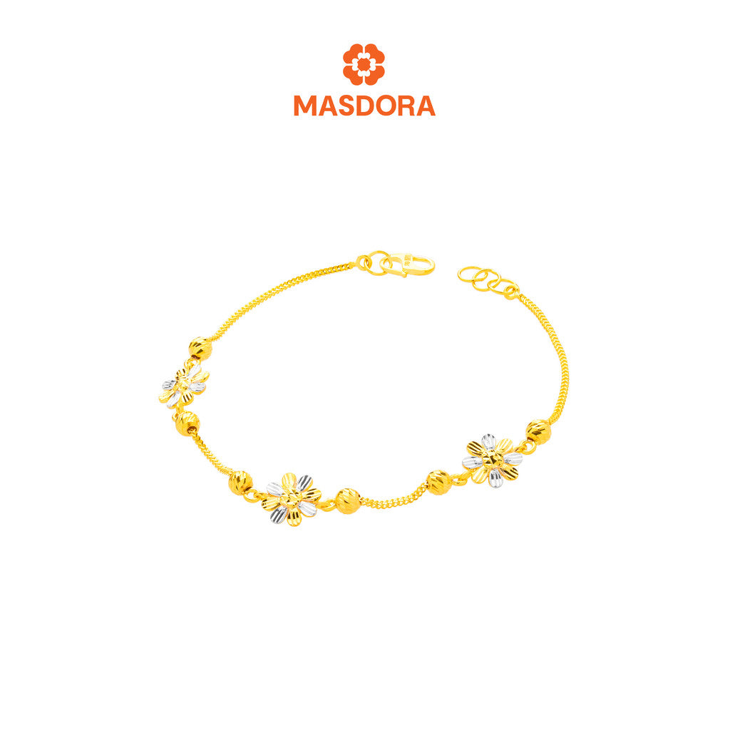 MASDORA 916 Gold Bracelet Rantai Tangan Emas ~ Duotone Daisy 3 Flower (EMAS 916/22K)