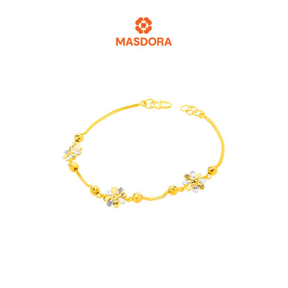 MASDORA 916 Gold Bracelet Rantai Tangan Emas ~ Duotone Daisy 3 Flower (EMAS 916/22K)