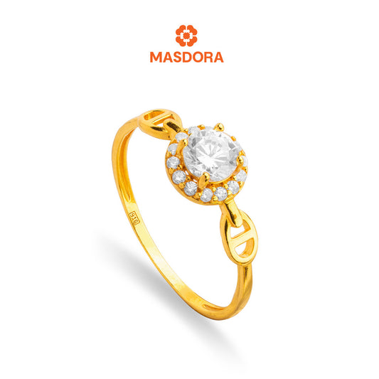 MASDORA 916 Gold Ring Rings Cincin Emas ~ Sparkling D Halo (EMAS 916/22K)
