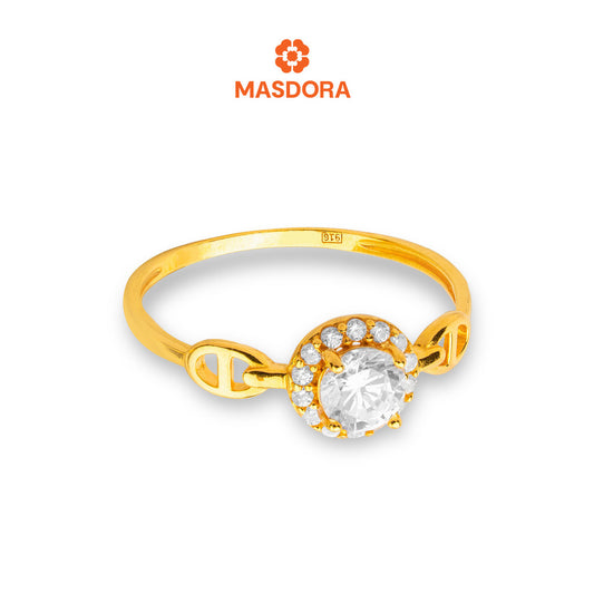 MASDORA 916 Gold Ring Rings Cincin Emas ~ Sparkling D Halo (EMAS 916/22K)