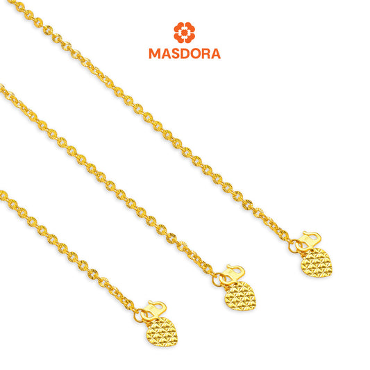 MASDORA 916 Gold Anklet Rantai Kaki Gelang Kaki Emas ~ Shining Sauh Bell Love Kipas (EMAS 916/22K)