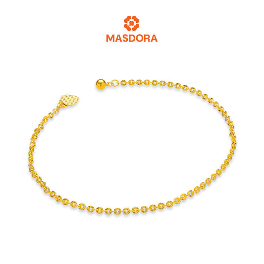 MASDORA 916 Gold Anklet Rantai Kaki Gelang Kaki Emas ~ Shining Sauh Bell Love Kipas (EMAS 916/22K)