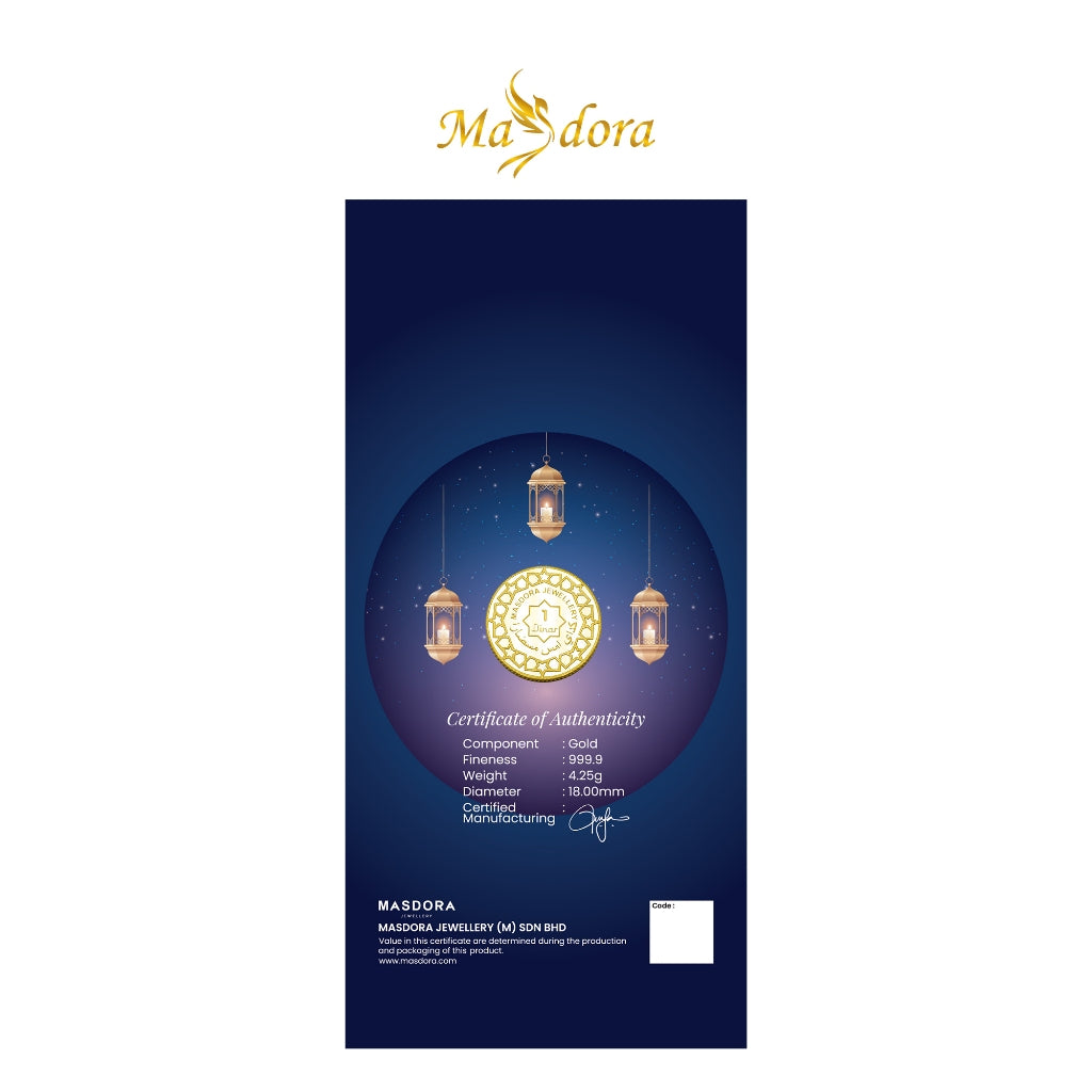 MASDORA 999.9 Gold 1 Dinar (4.25GM) Gift Series ~ Pocket Dinar Raya Collection 2024 (EMAS 999.9/24K)