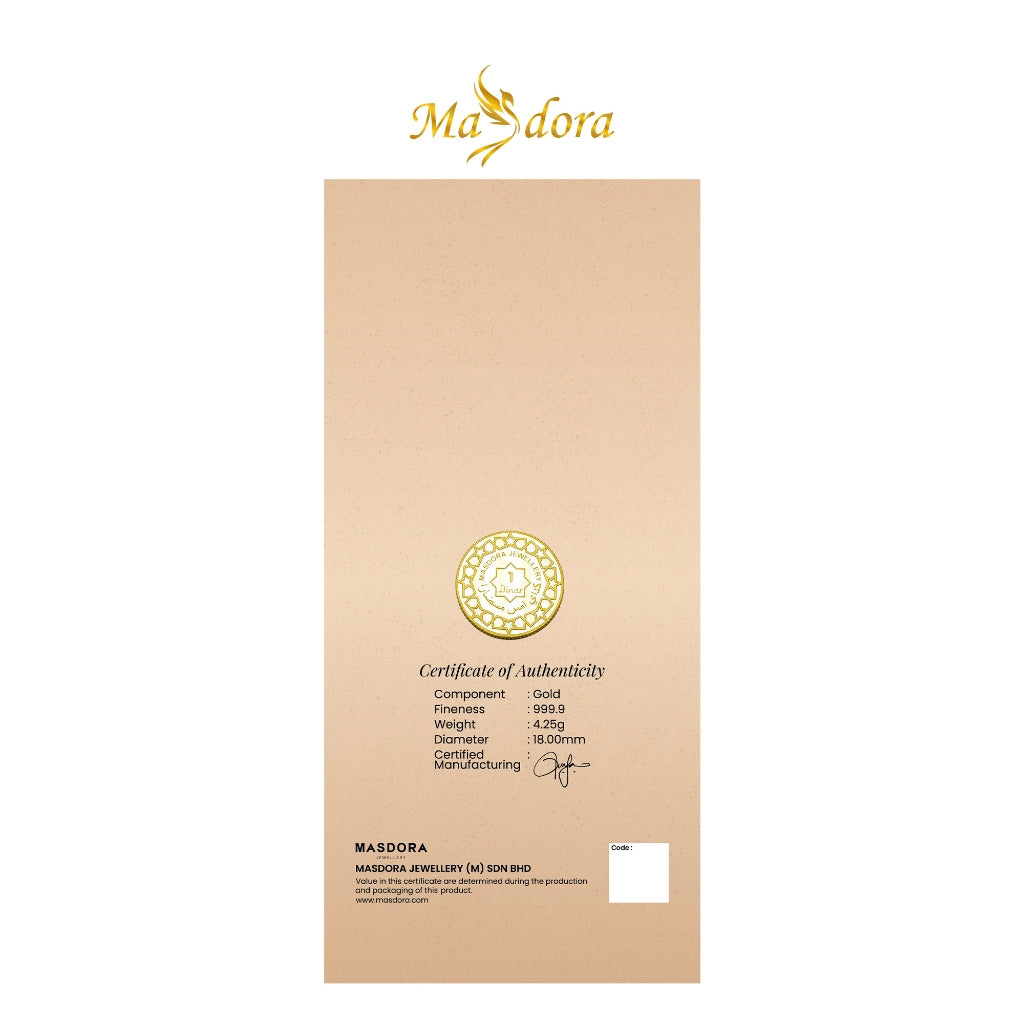 MASDORA 999.9 Gold 1 Dinar (4.25GM) Gift Series ~ Pocket Dinar Raya Collection 2024 (EMAS 999.9/24K)