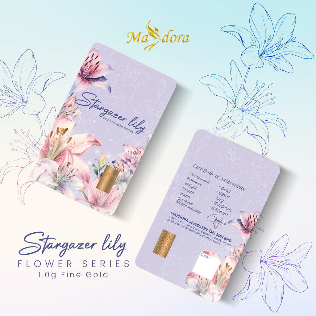 MASDORA 999.9 Gold Bar 1.00GM Flower Series - Assorted Design (EMAS 999.9/24K)