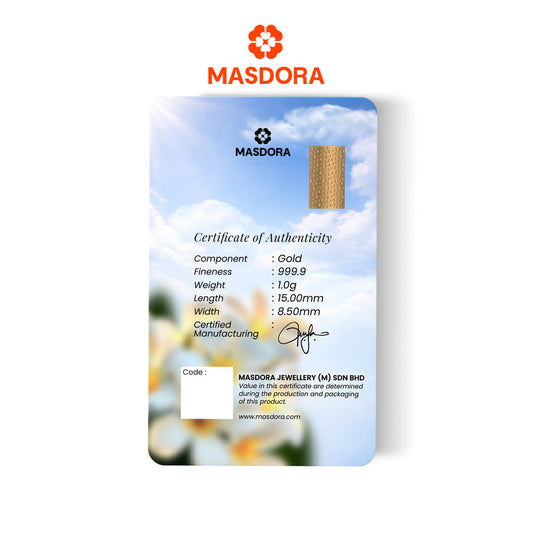 MASDORA 999.9 Gold Bar 1.00GM Flower Series ~ Frangipani Flower (EMAS 999.9/24K)