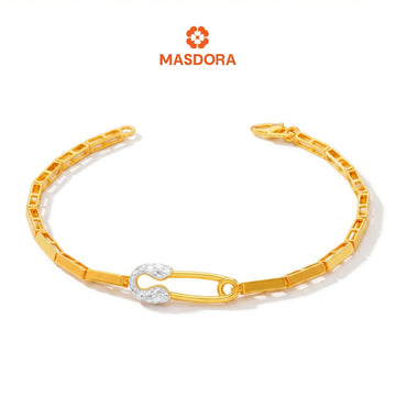 MASDORA 916 Gold Bracelet Rantai Tangan Emas ~ Duotone Lined Safety Pin (EMAS 916/22K)