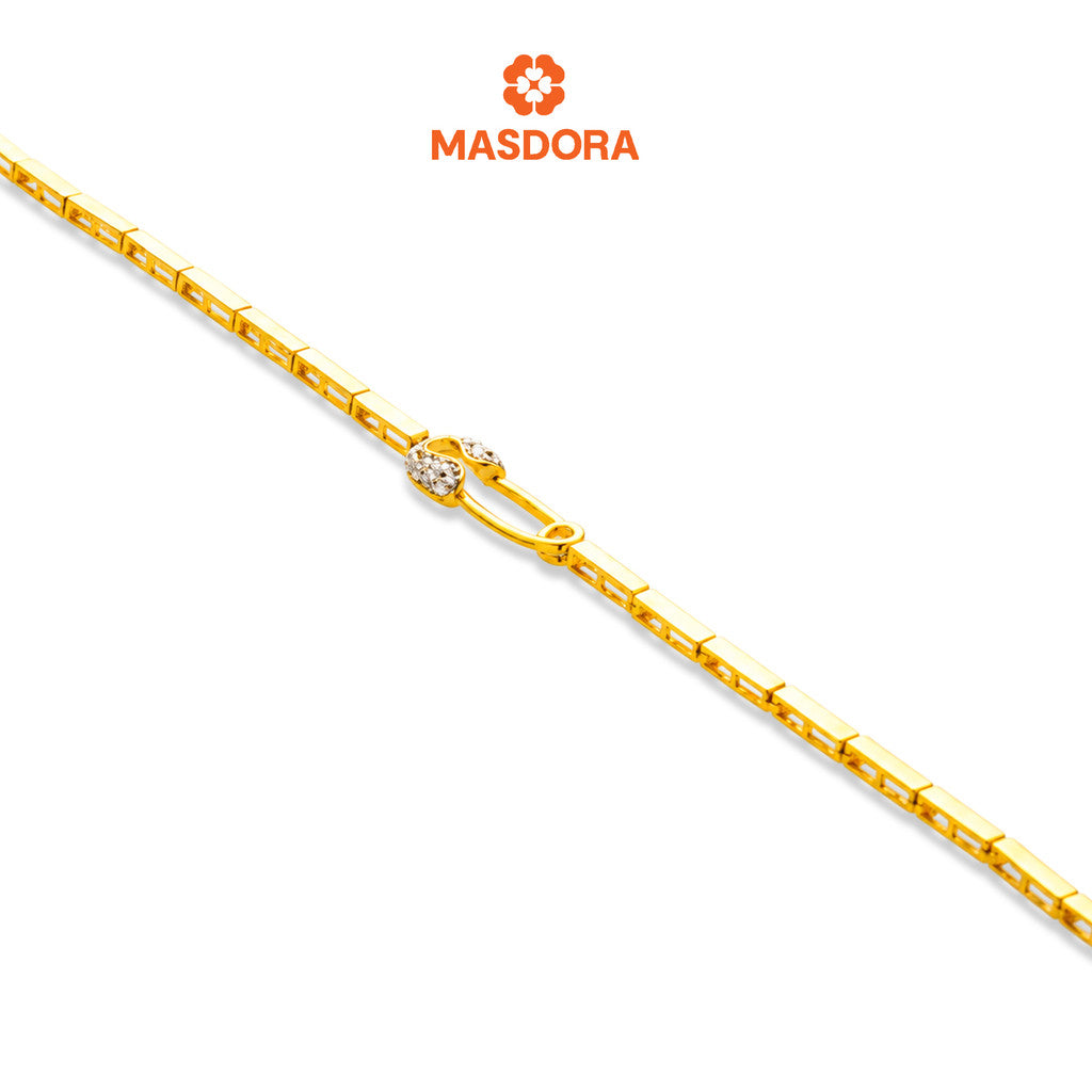 MASDORA 916 Gold Bracelet Rantai Tangan Emas ~ Duotone Lined Safety Pin (EMAS 916/22K)