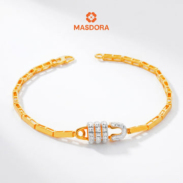 MASDORA 916 Gold Bracelet Rantai Tangan Emas ~ Duotone Locked Safety Pin (EMAS 916/22K)