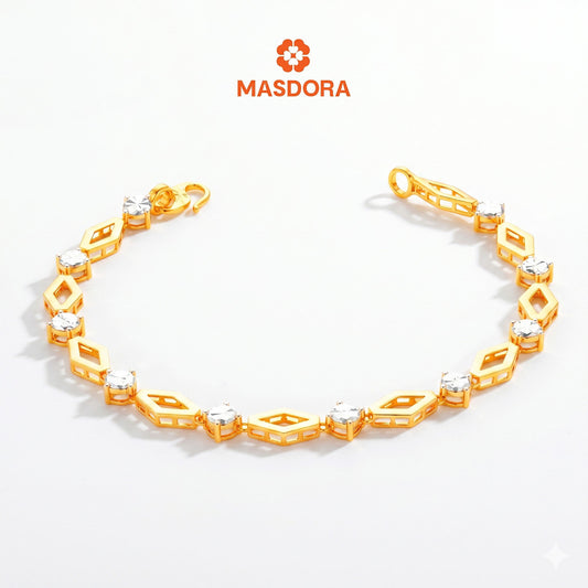 MASDORA 916 Gold Bracelet Rantai Tangan Emas ~ Duotone Rhombic Chain (EMAS 916/22K)