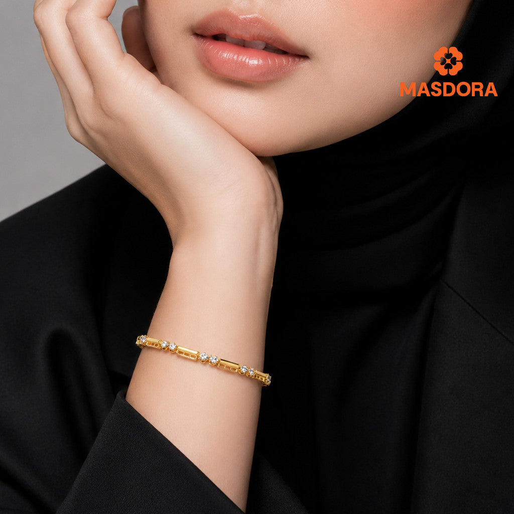 MASDORA 916 Gold Bracelet Rantai Tangan Emas ~ Duotone Double Shiny Beads (EMAS 916/22K)
