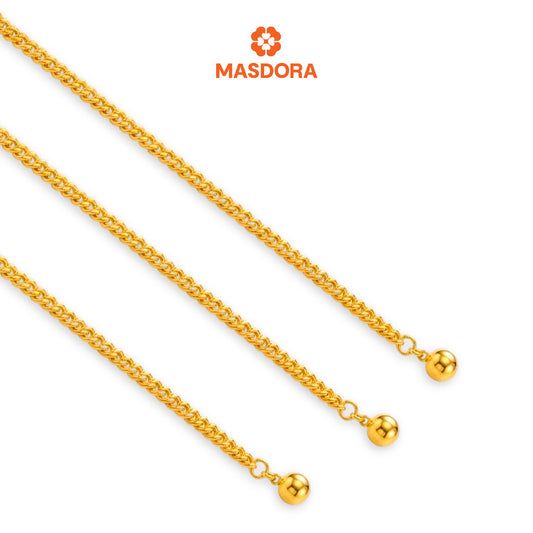 MASDORA 916 Gold Anklet Rantai Kaki Gelang Kaki Emas ~ Gajah Licin Bell (EMAS 916/22K)