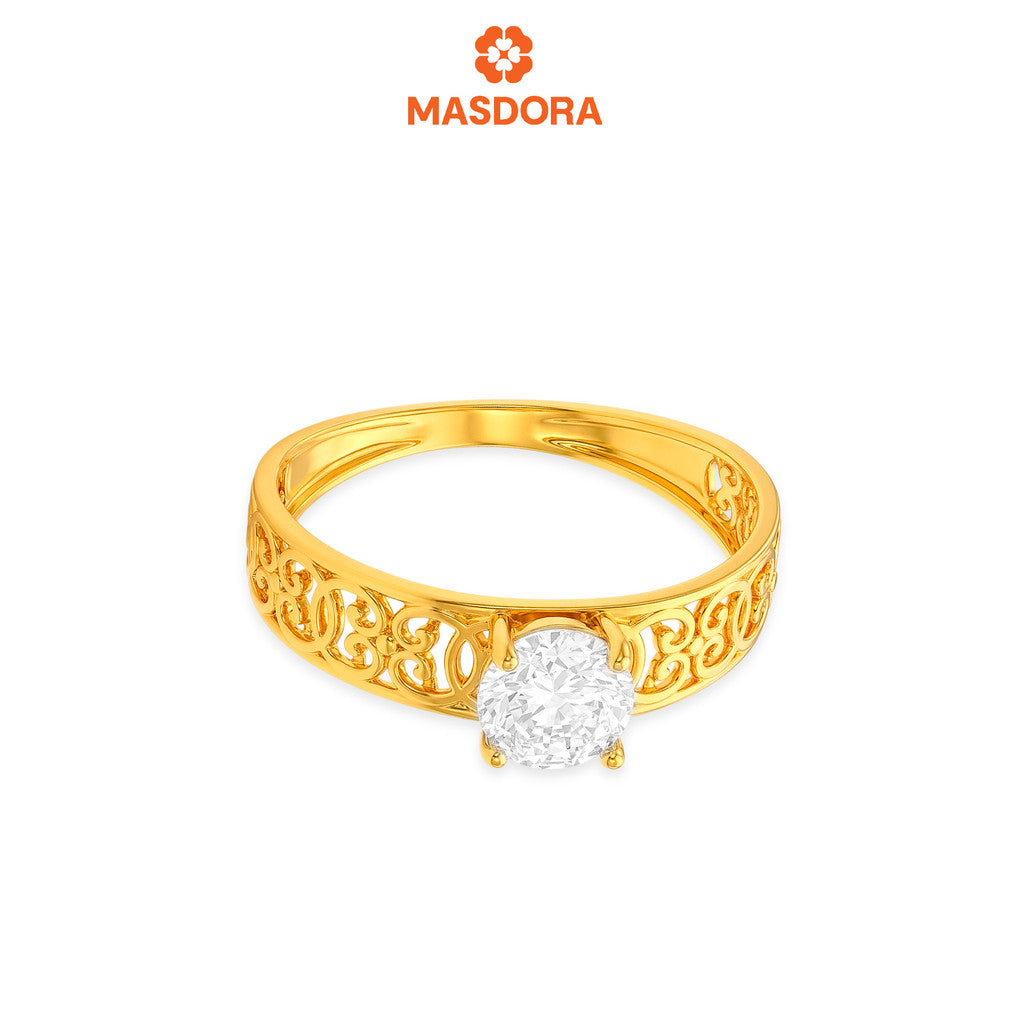 MASDORA 916 Gold Ring Rings Cincin Emas ~ Golden Fretwork Solitaire (EMAS 916/22K)
