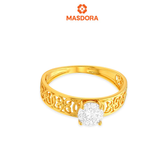 MASDORA 916 Gold Ring Rings Cincin Emas ~ Golden Fretwork Solitaire (EMAS 916/22K)