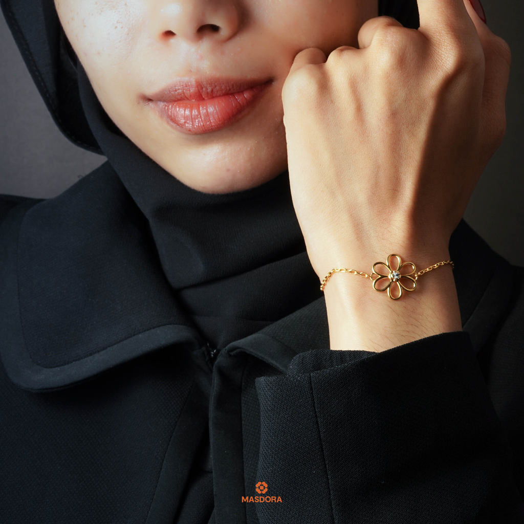 MASDORA 916 Gold Bracelet Rantai Tangan Emas ~ Duotone Single Stylish Daisy (EMAS 916/22K)