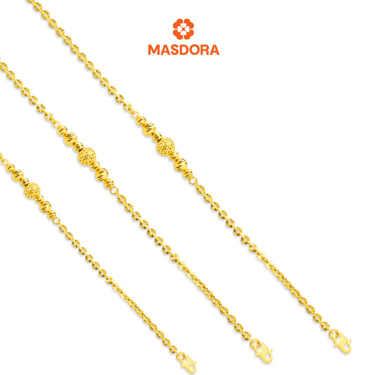 MASDORA 916 Gold Bracelet Rantai Tangan Emas ~ Shining Sauh Drilled Beads (EMAS 916/22K)