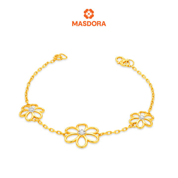 MASDORA 916 Gold Bracelet Rantai Tangan Emas ~ Duotone Triple Stylish Daisy (EMAS 916/22K)