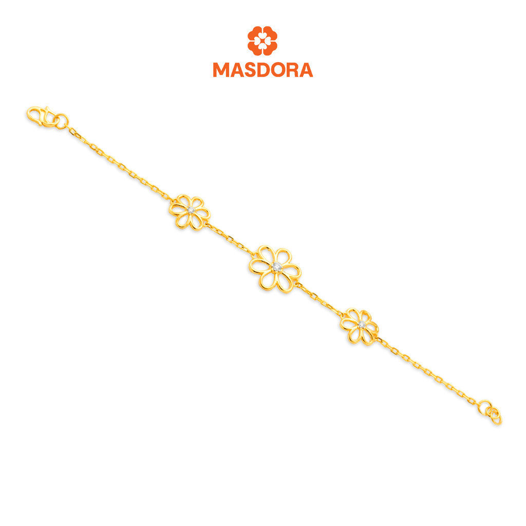 MASDORA 916 Gold Bracelet Rantai Tangan Emas ~ Duotone Triple Stylish Daisy (EMAS 916/22K)
