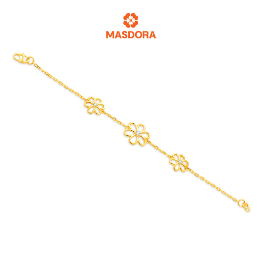 MASDORA 916 Gold Bracelet Rantai Tangan Emas ~ Duotone Triple Stylish Daisy (EMAS 916/22K)