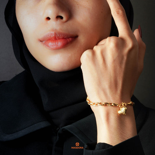 MASDORA 916 Gold Bracelet Rantai Tangan Emas ~ Golden Fluffy Love Anchor (EMAS 916/22K)