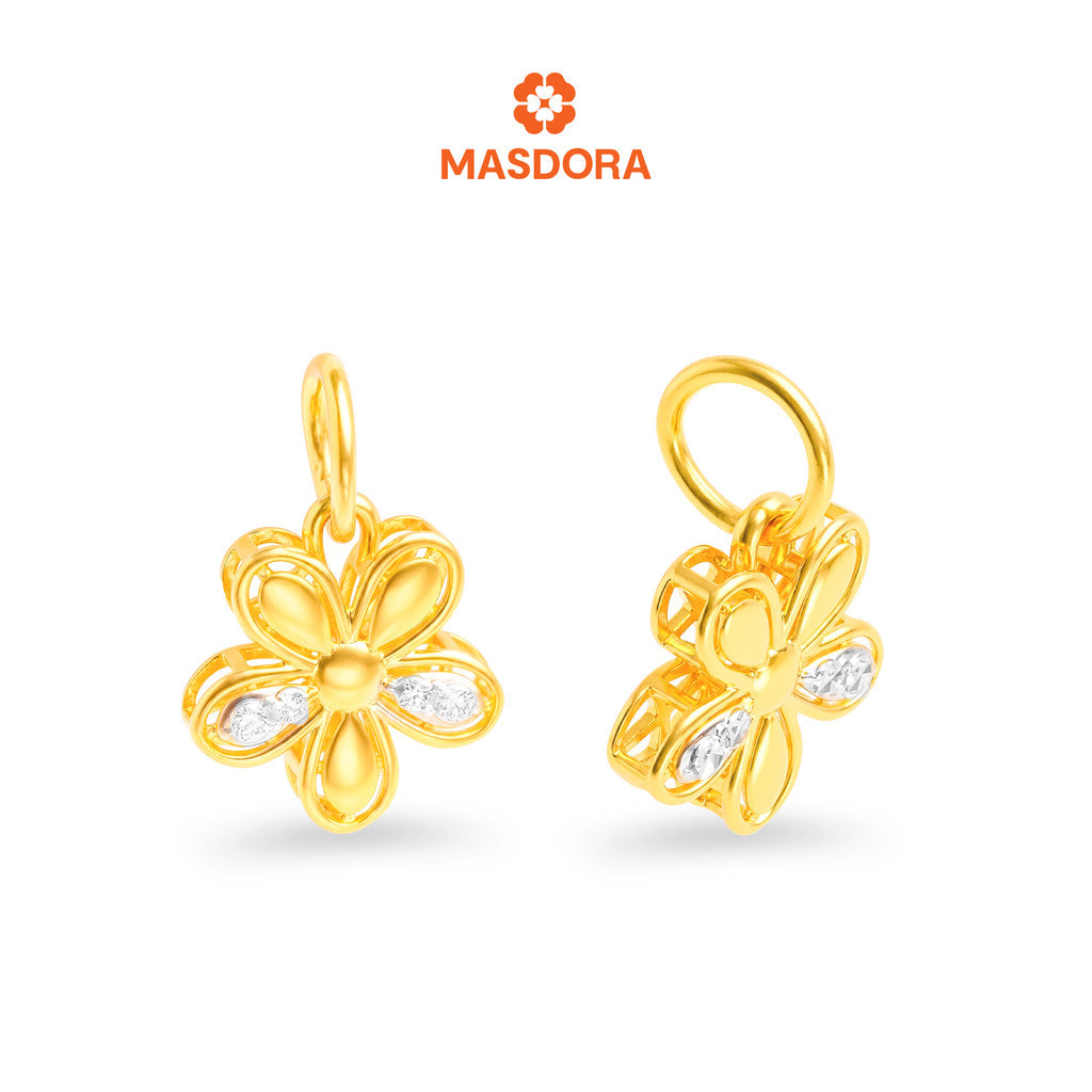 MASDORA 916 Gold Pendant Loket Emas ~ Duotone Modest Flower (EMAS 916/22K)