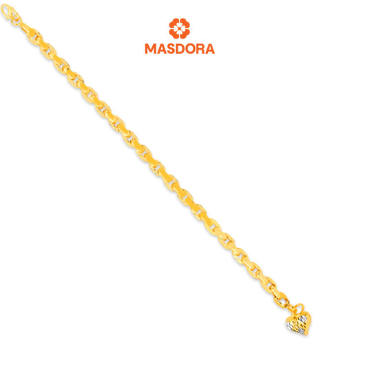 MASDORA 916 Gold Bracelet Rantai Tangan Emas ~ Duotone Fluffy Love Anchor (EMAS 916/22K)