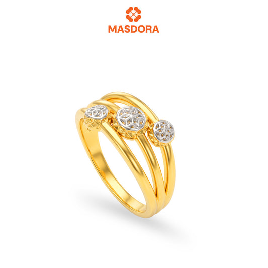 MASDORA 916 Gold Ring Rings Cincin Emas ~ HG Duotone Triple Tennis (EMAS 916/22K)