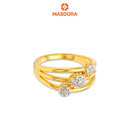 MASDORA 916 Gold Ring Rings Cincin Emas ~ HG Duotone Triple Tennis (EMAS 916/22K)