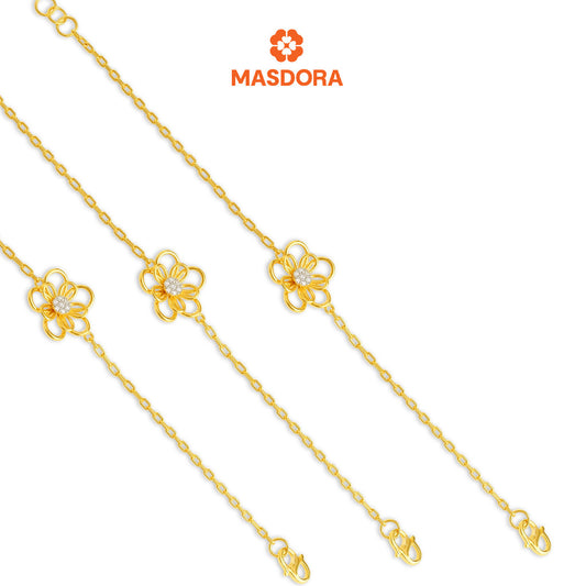 MASDORA 916 Gold Bracelet Rantai Tangan Emas ~ Duotone Double Stylish Daisy (EMAS 916/22K)