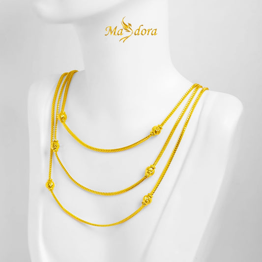 MASDORA 916 Gold Necklace Rantai Leher Emas ~ Golden Bead Single Chain (EMAS 916/22K)